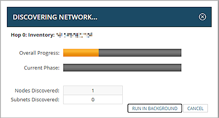 Screen shot of the network discovery progress in SolarWinds